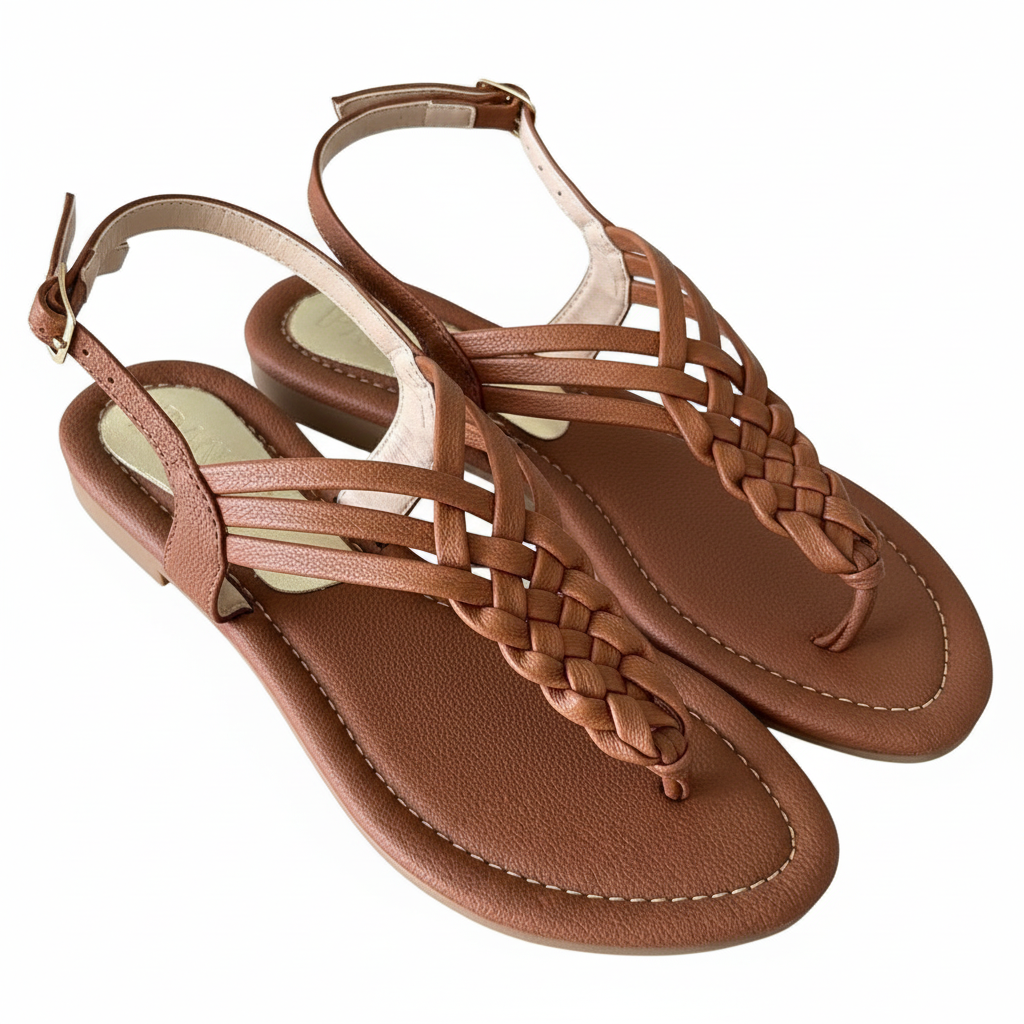 Vista angular frontal sandalia thong miel