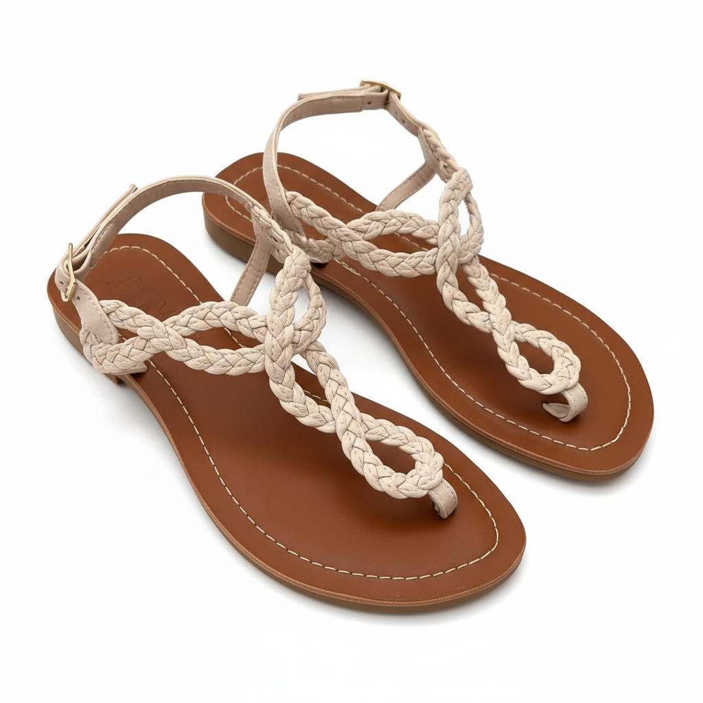 Vista angular frontal sandalia thong nude