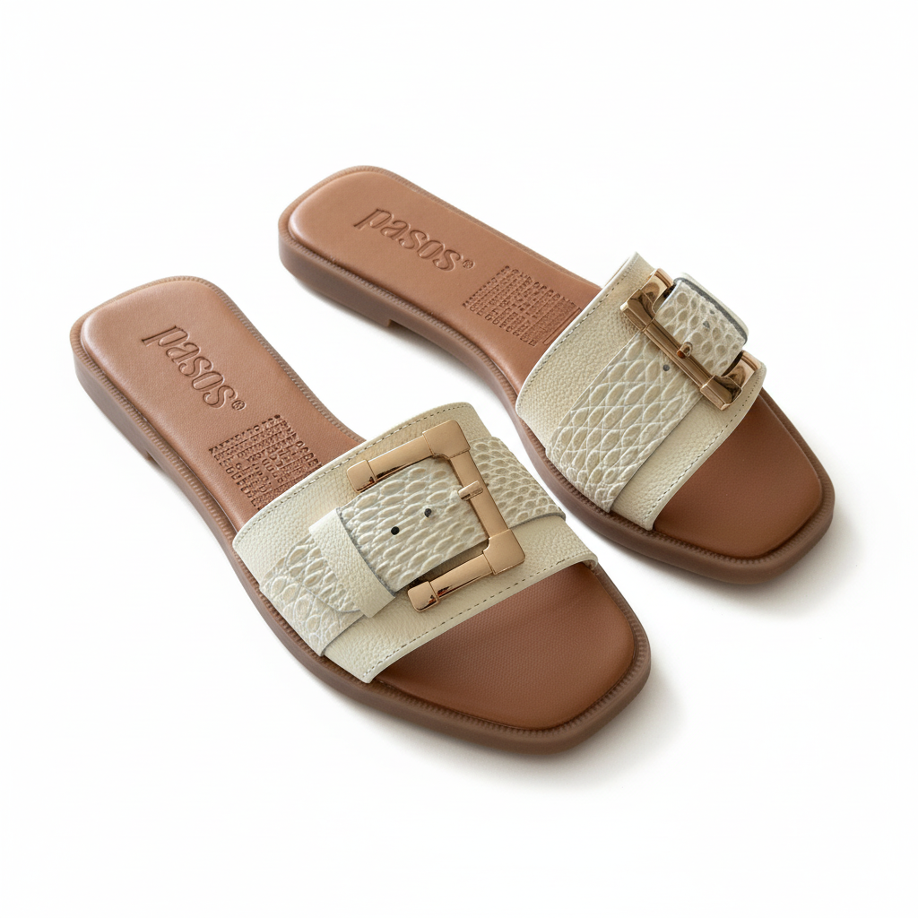 Sandalia Plana Cuero Mujer Hebilla 8159