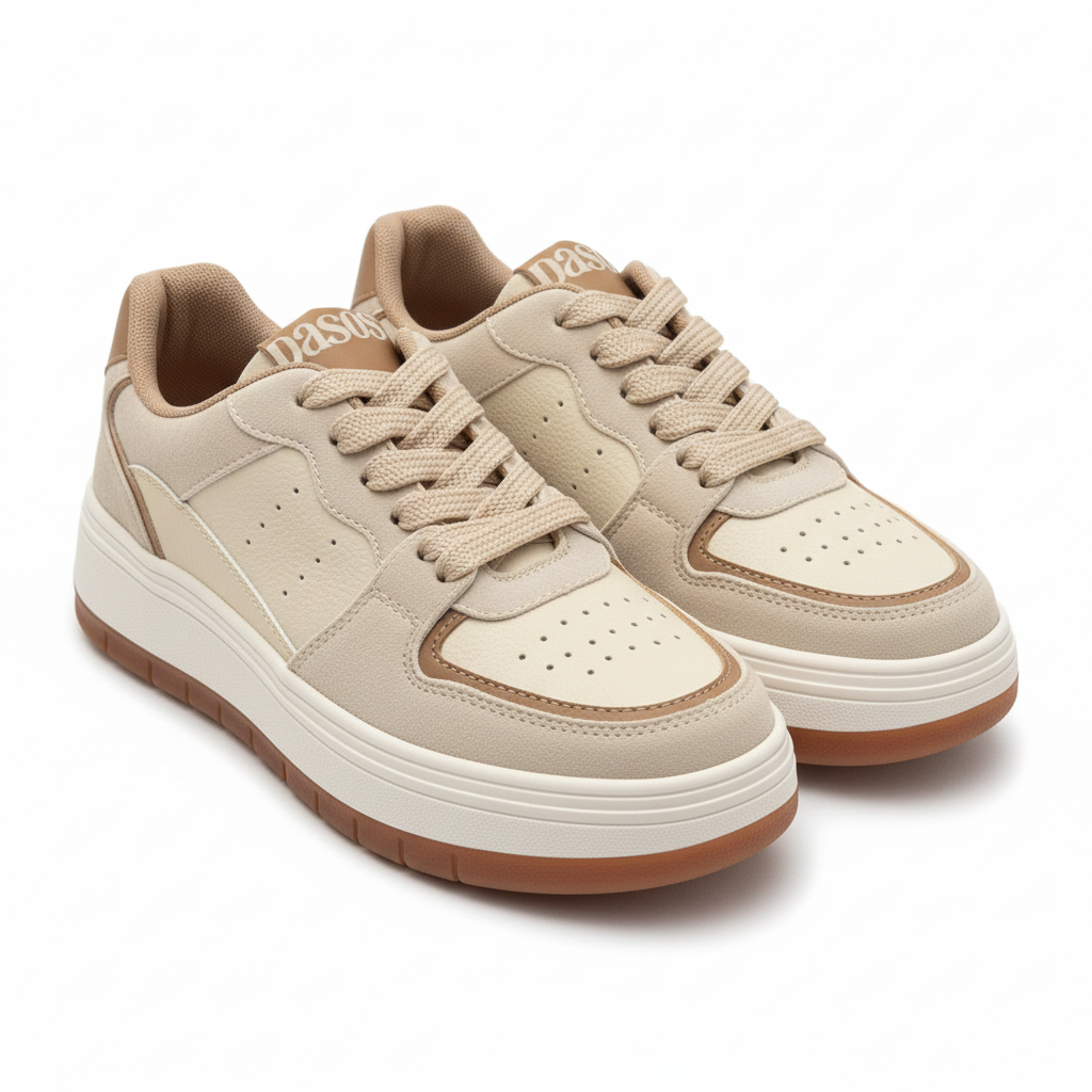 Vista angular frontal tenis beige