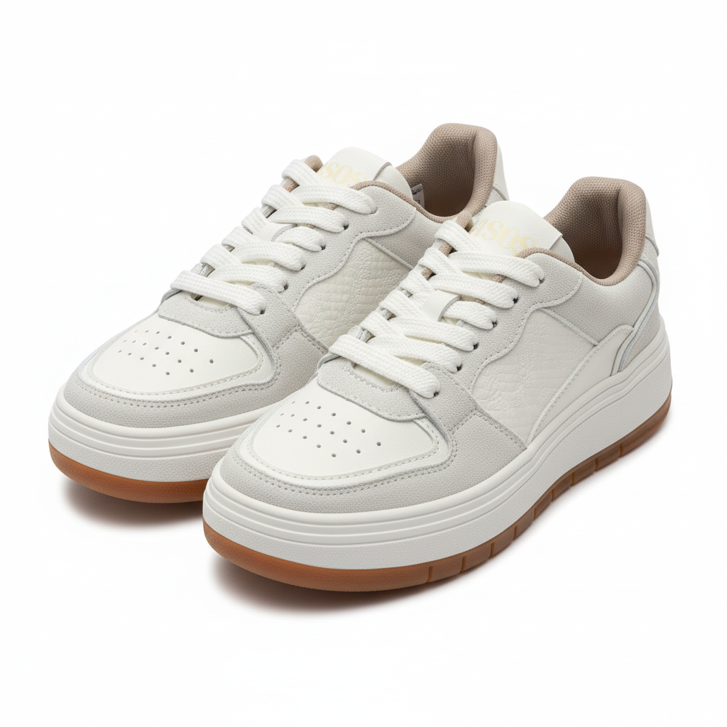 Vista angular frontal tenis blanco