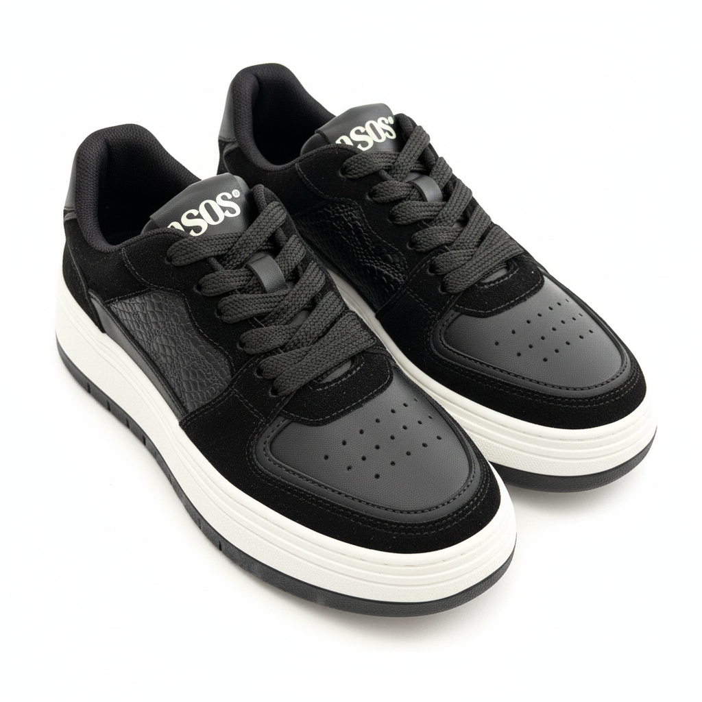 Vista angular frontal tenis negro