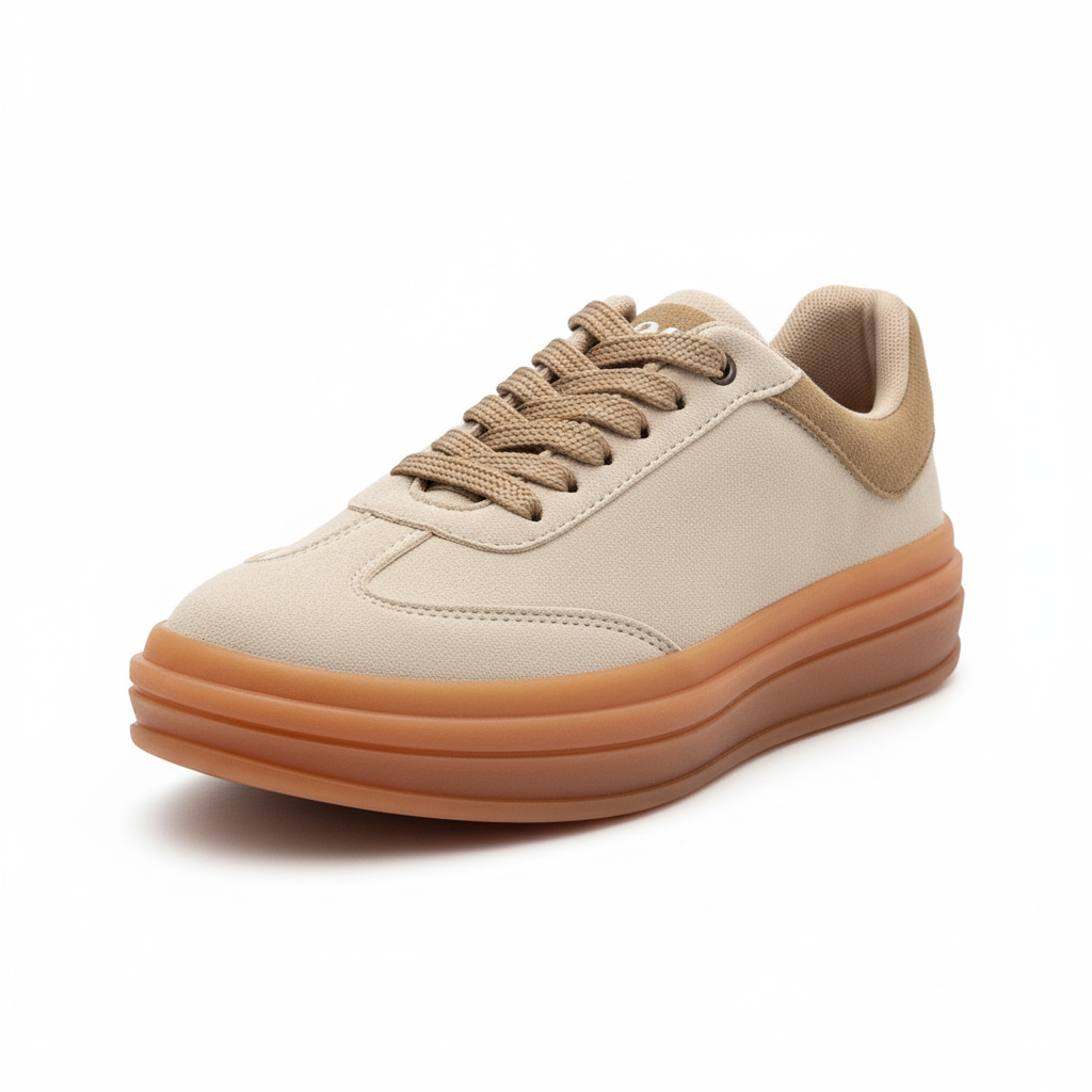 Vista angular frontal zapatilla deportiva beige ante Ref 8095