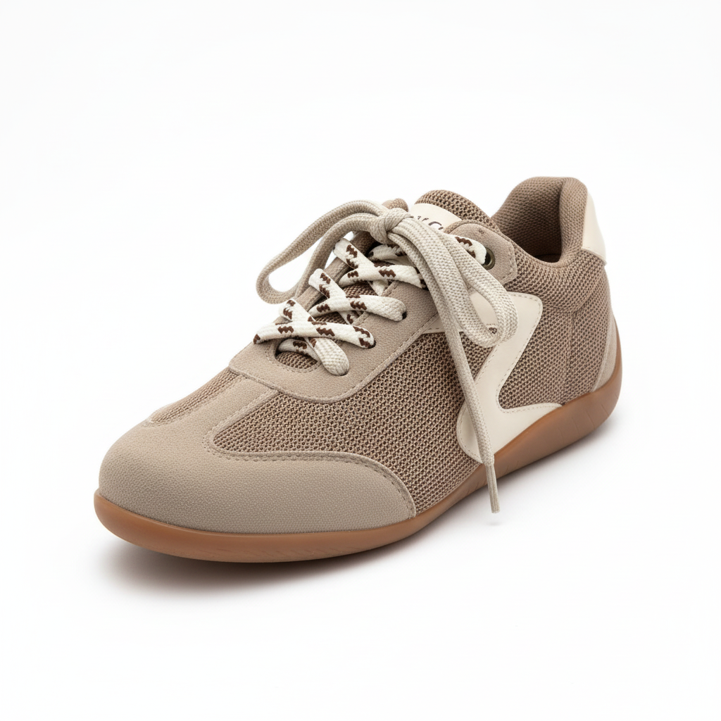 Vista angular frontal zapatilla deportiva beige Ref 8176 - con dos pares de cordones