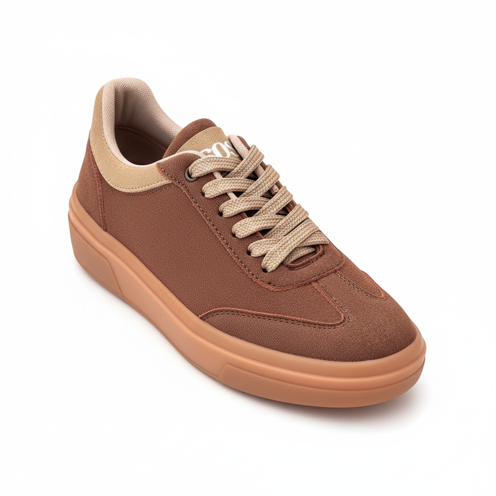 Vista angular frontal zapatilla deportiva café ante Ref 8095 - exacta a la imagen