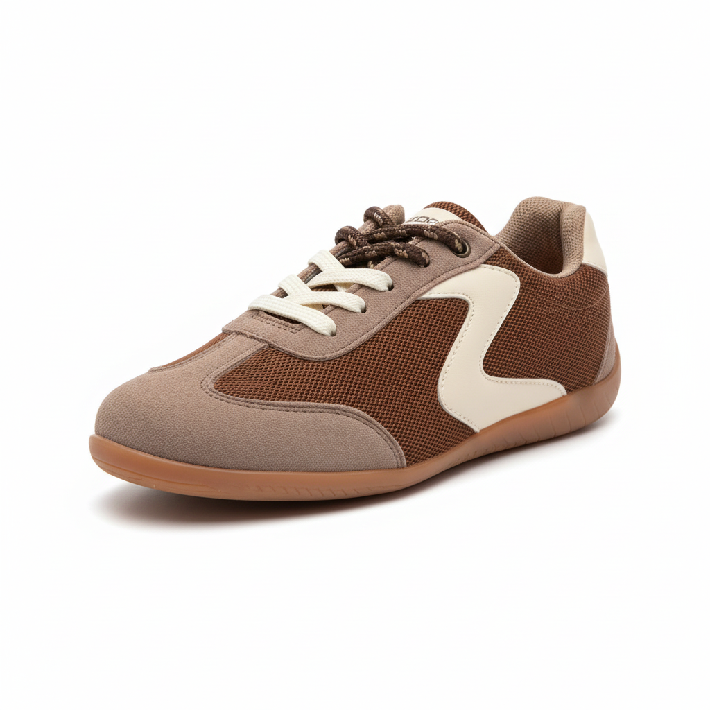 Vista angular frontal zapatilla deportiva café con cordones café Ref 8176