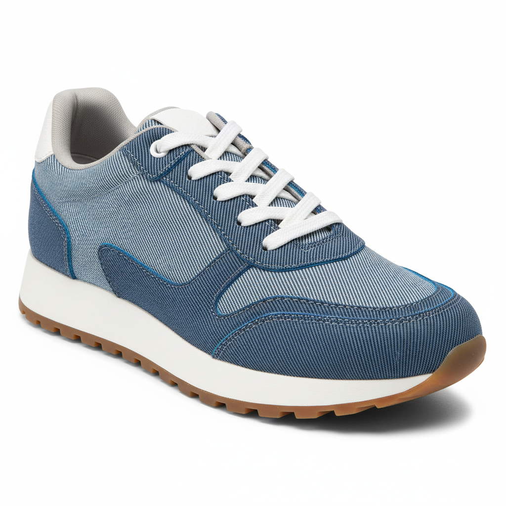 Vista angular frontal zapatilla deportiva de tela denim azul Ref 7847