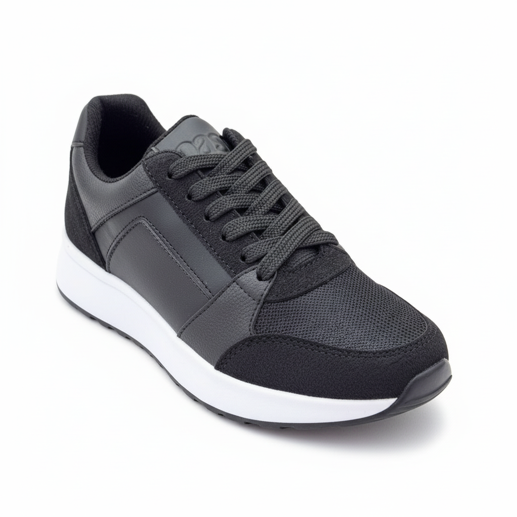 Vista angular frontal zapatilla deportiva gris oscuro con malla Ref 7911