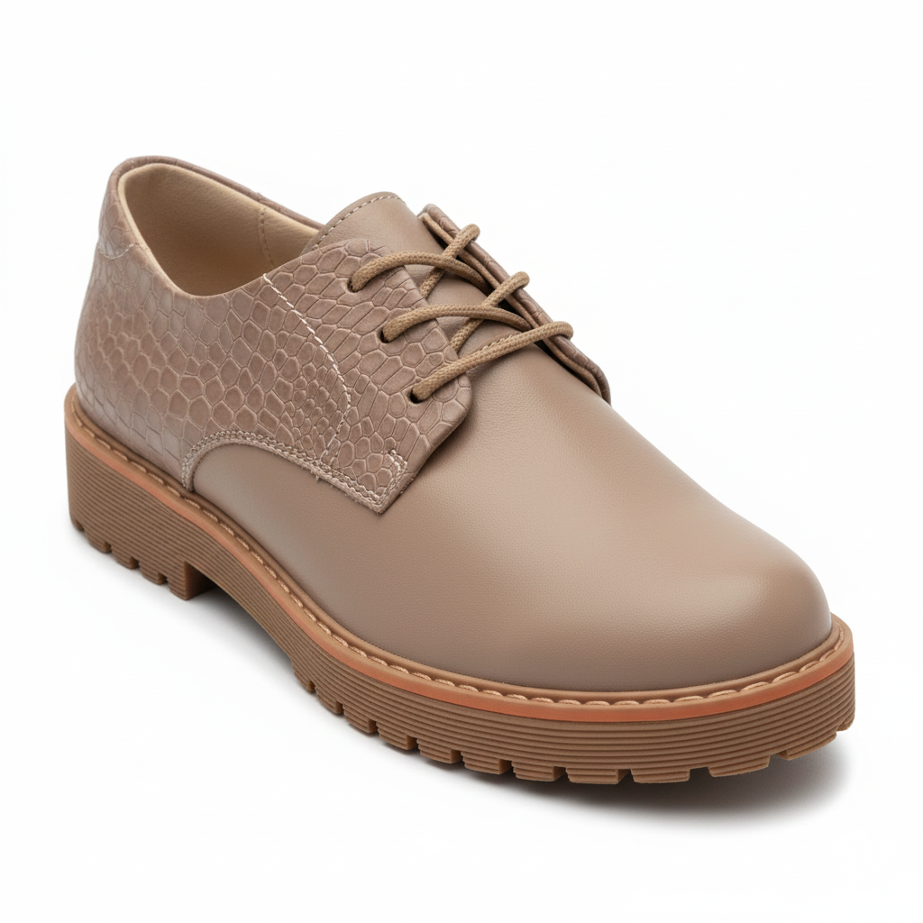 Vista angular frontal zapato oxford nude Ref 8106 - exacta a la imagen