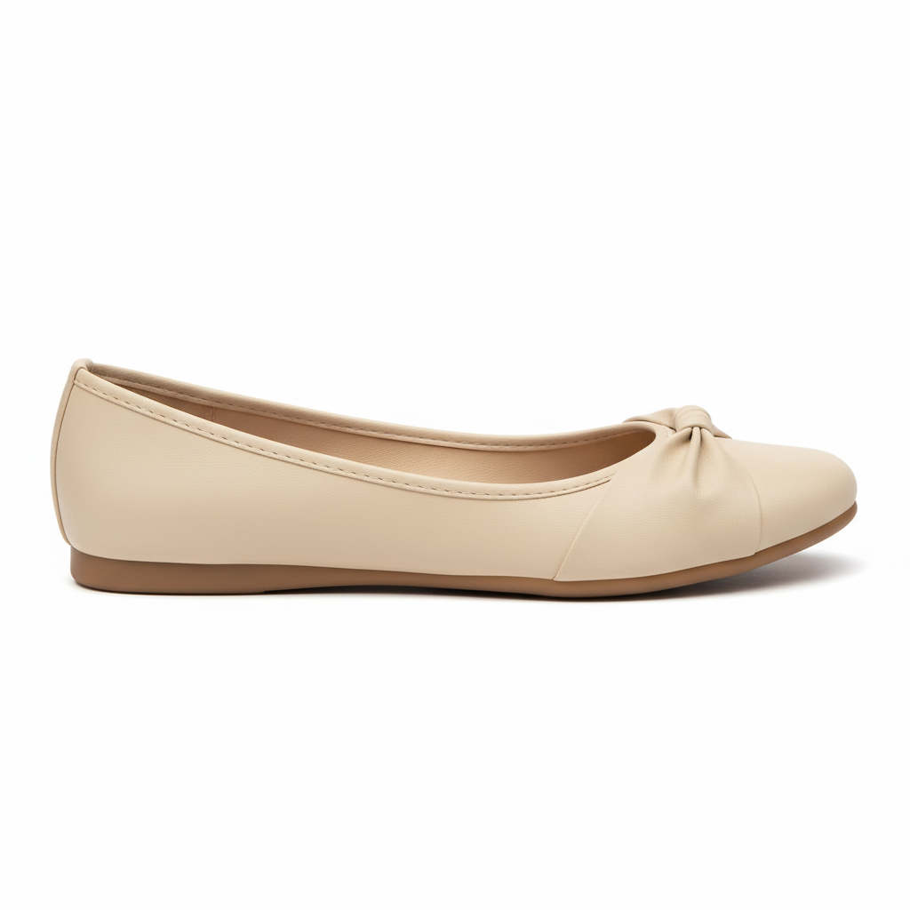 Vista lateral baleta beige moño anudado elegante Ref 8194