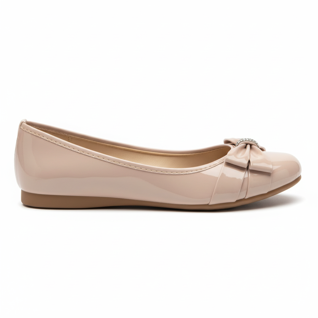 Vista lateral baleta nude charol moño rhinestones Ref 8191