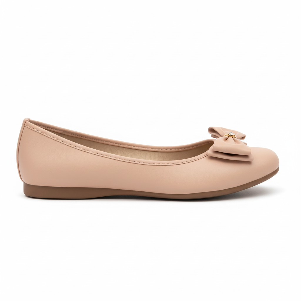 Vista lateral baleta nude moño grande hebilla dorada rhinestone Ref 8193