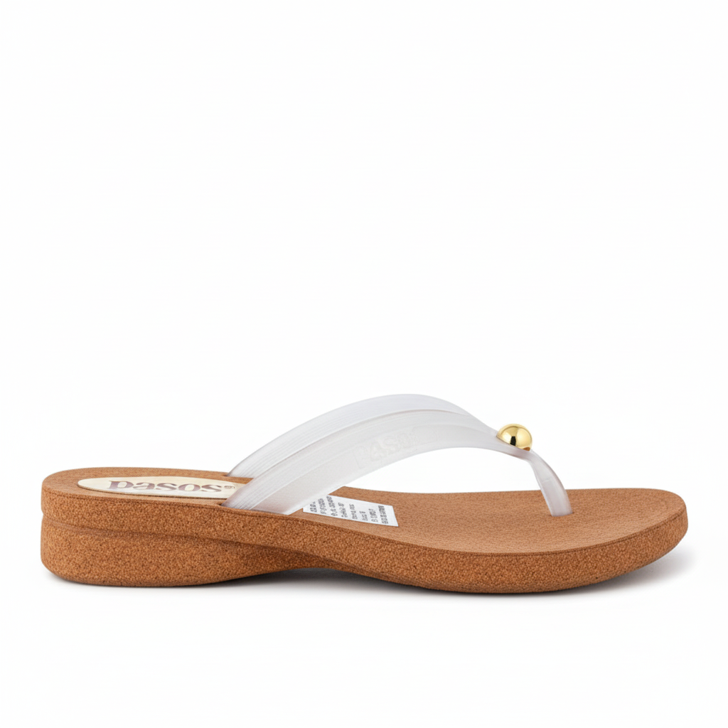 Vista lateral flip-flop blanco lila - suela exacta a la original
