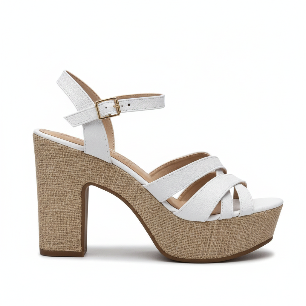 Vista lateral sandalia blanca sin trenza Ref 7868