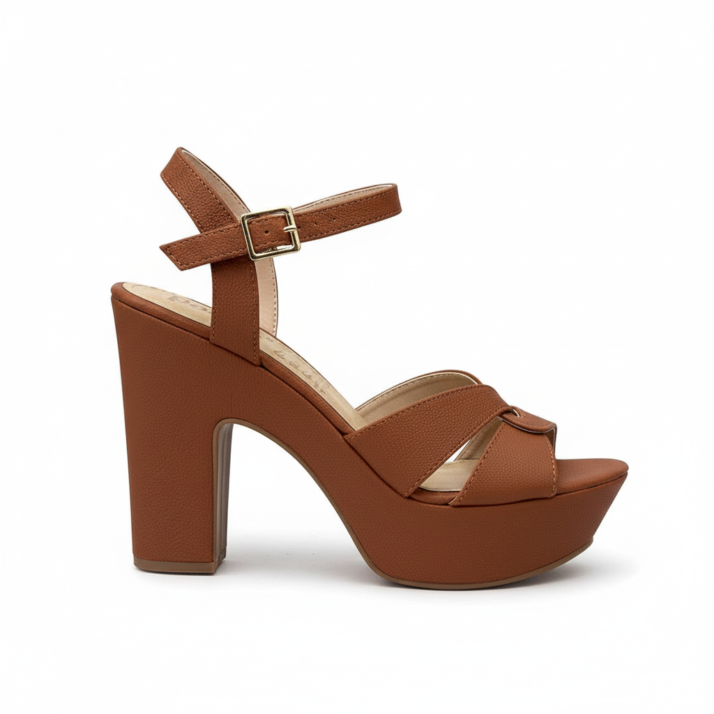 Vista lateral sandalia café