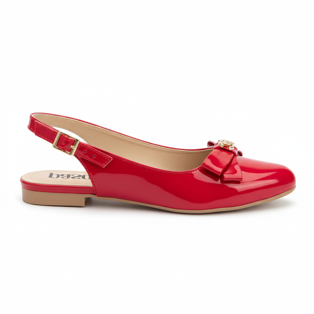 Vista lateral sandalia destalonada charol rojo con moño Ref 8143 - exacta a la imagen