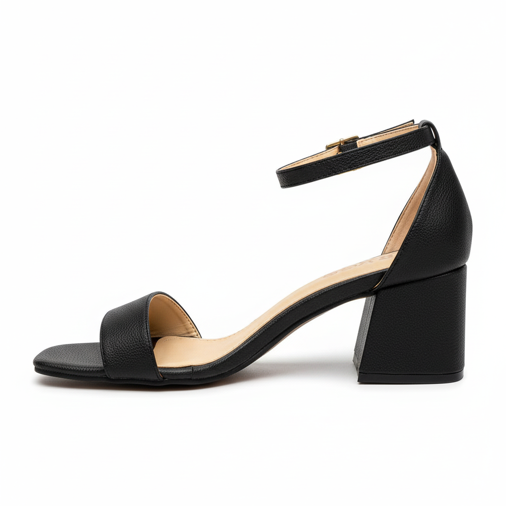 Vista lateral sandalia negra sin accesorio dorado Ref 7611