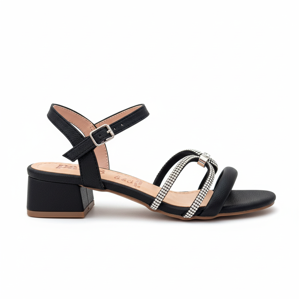 Vista lateral sandalia negra sin correa extra diseño original Ref 8137
