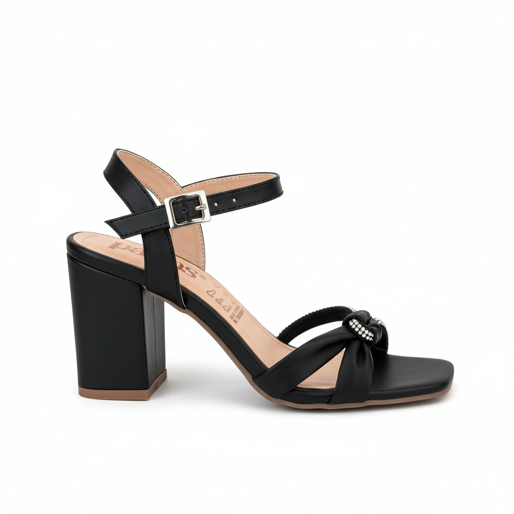 Vista lateral sandalia negra sin tira negra diseño original Ref 8065