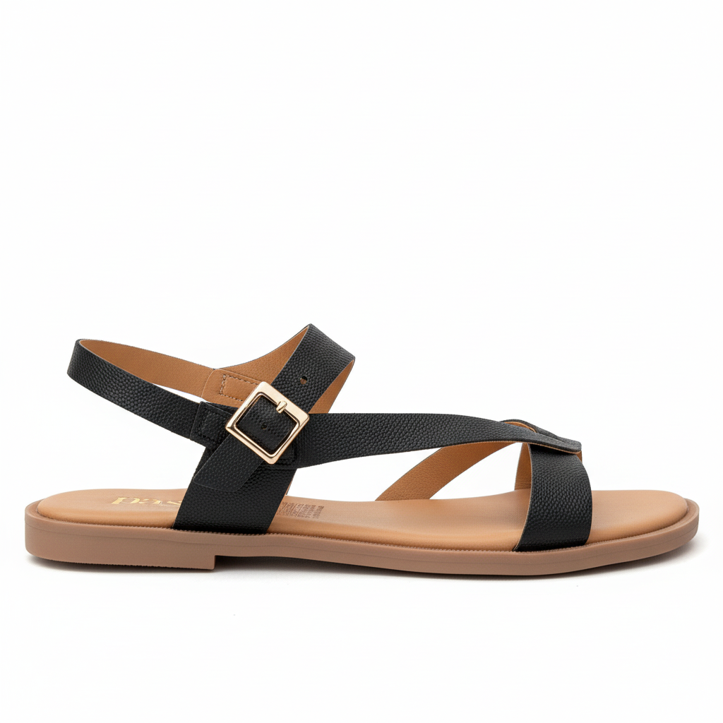 Vista lateral sandalia negra