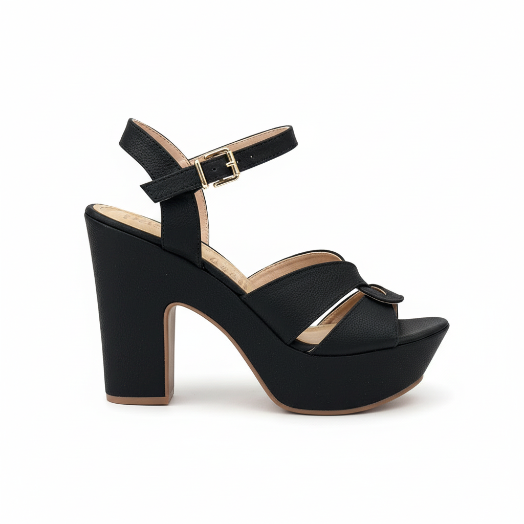 Vista lateral sandalia negra