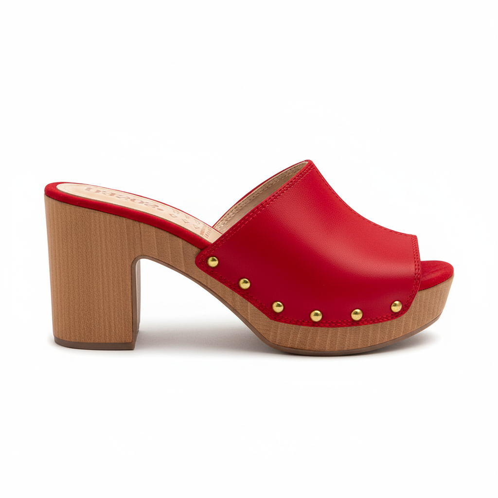 Vista lateral sandalia roja