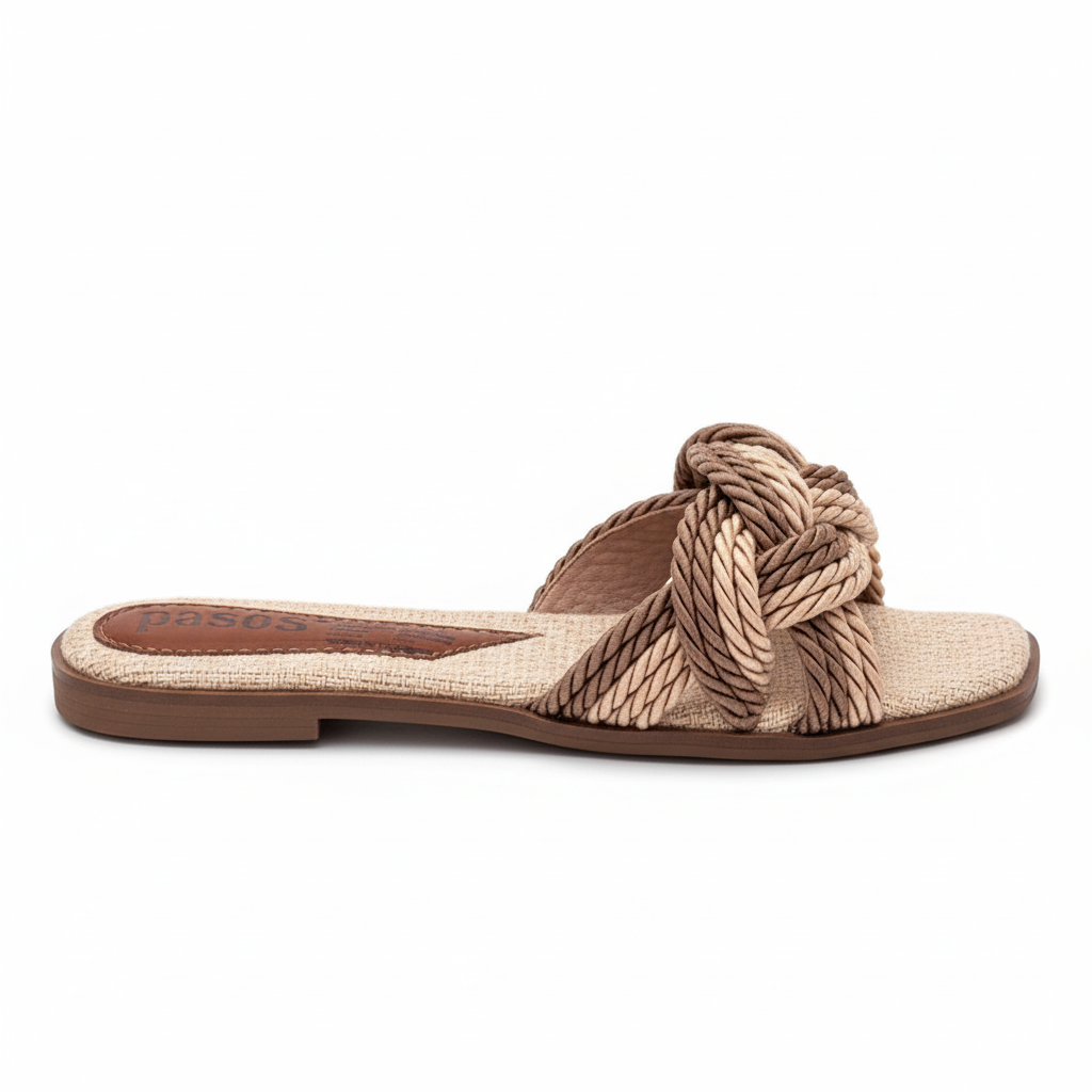 Vista lateral sandalia slide almendra - corregida