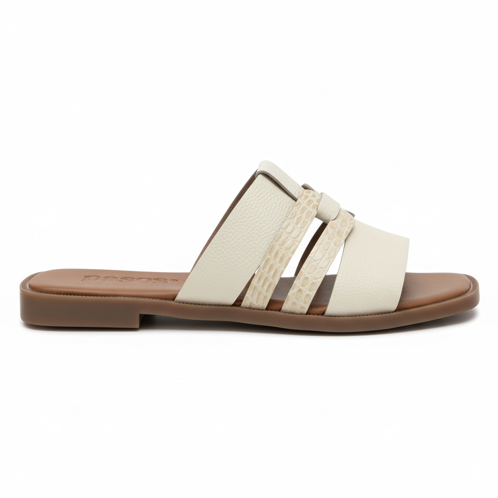 Vista lateral sandalia slide talco