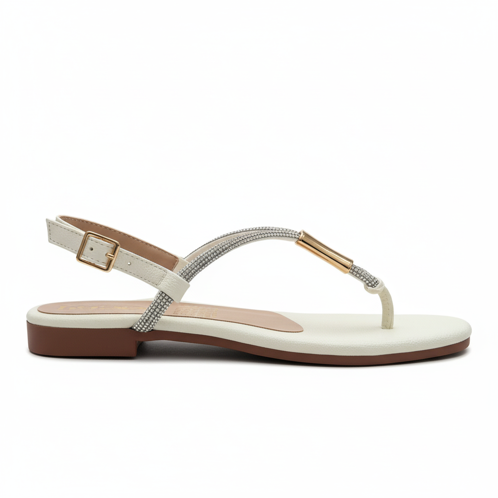 Vista lateral sandalia T-strap blanca - igual a la original