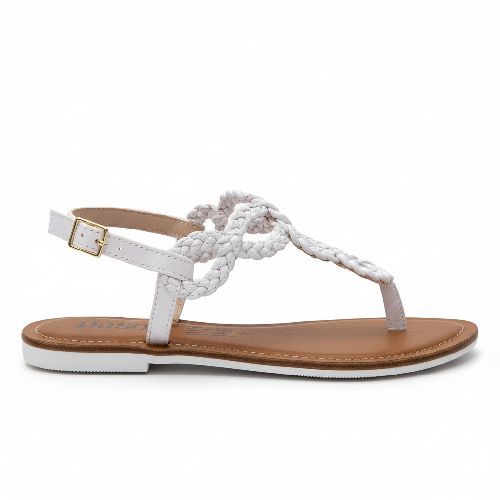 Vista lateral sandalia thong blanca