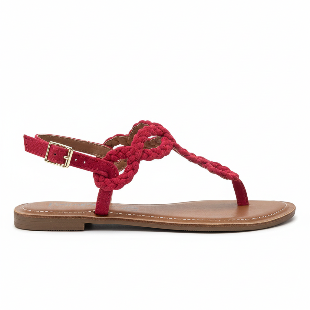 Vista lateral sandalia thong fucsia