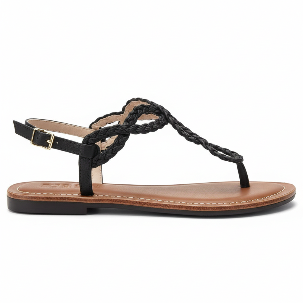 Vista lateral sandalia thong negra
