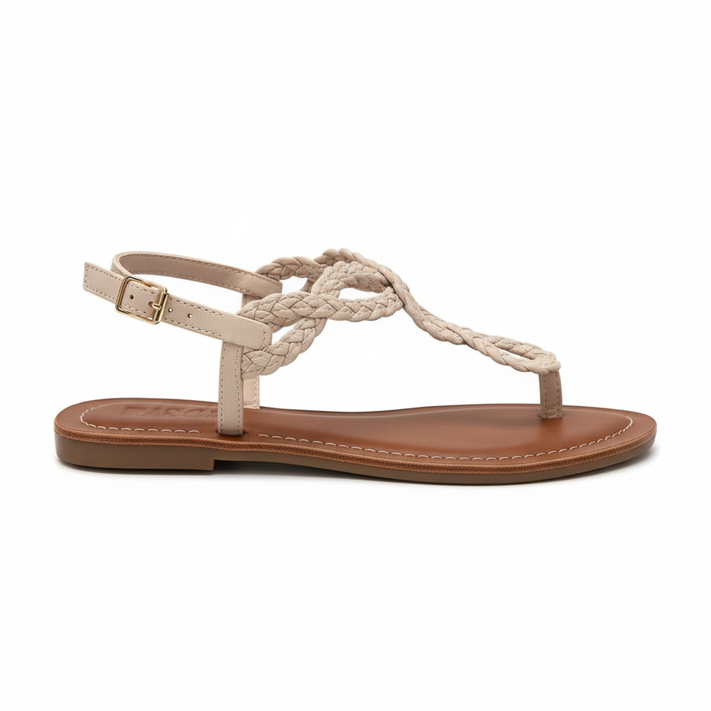 Vista lateral sandalia thong nude