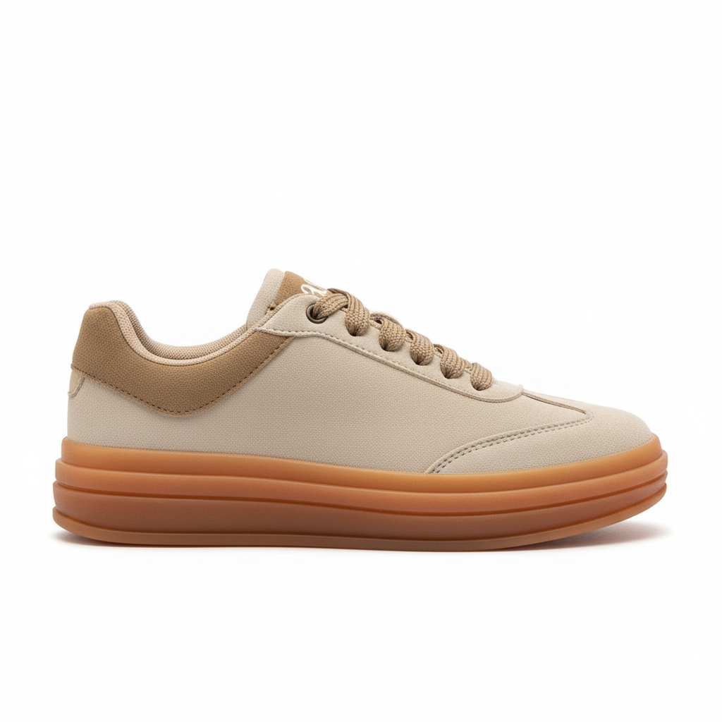 Vista lateral zapatilla deportiva beige ante Ref 8095