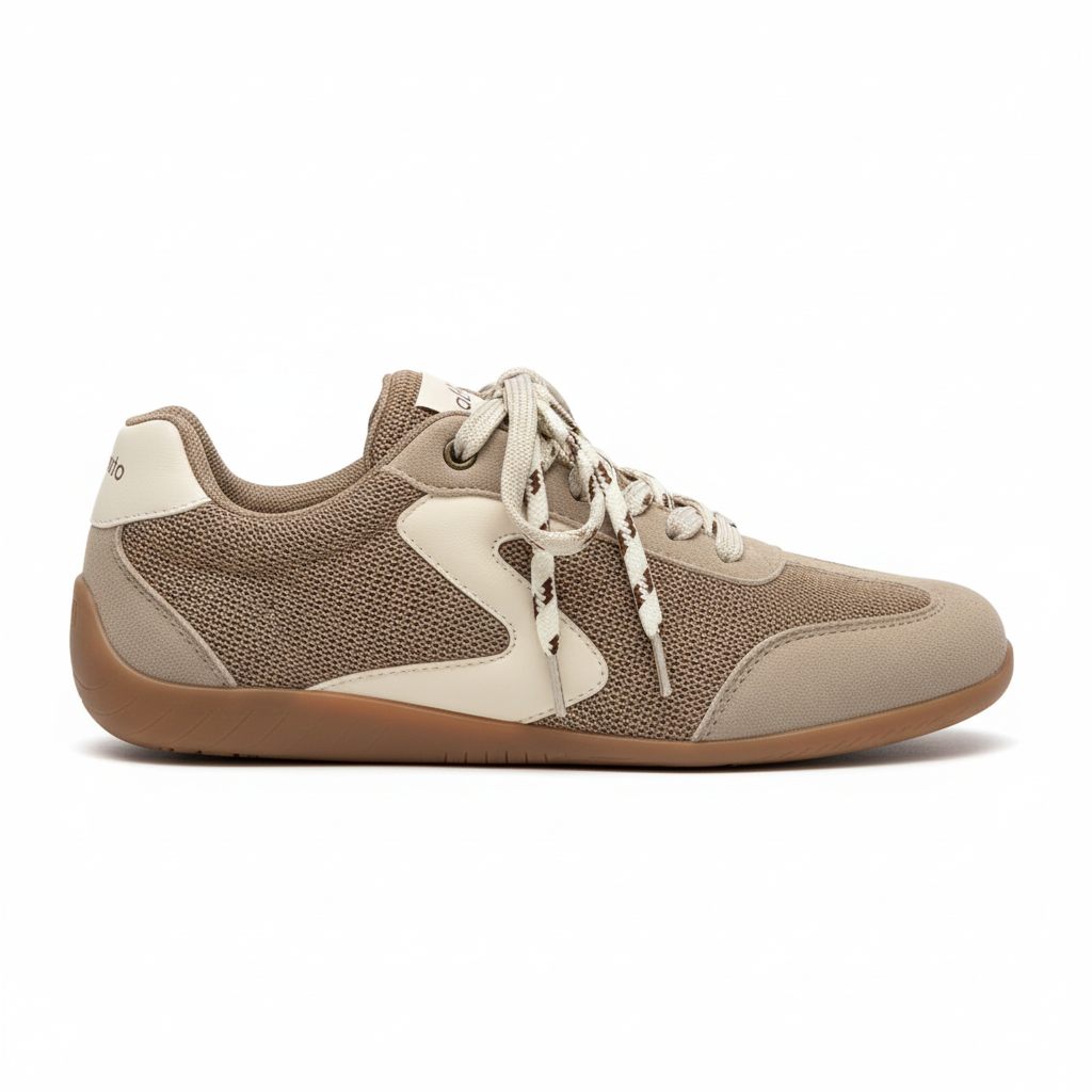 Vista lateral zapatilla deportiva beige Ref 8176 - con ambos pares de cordones