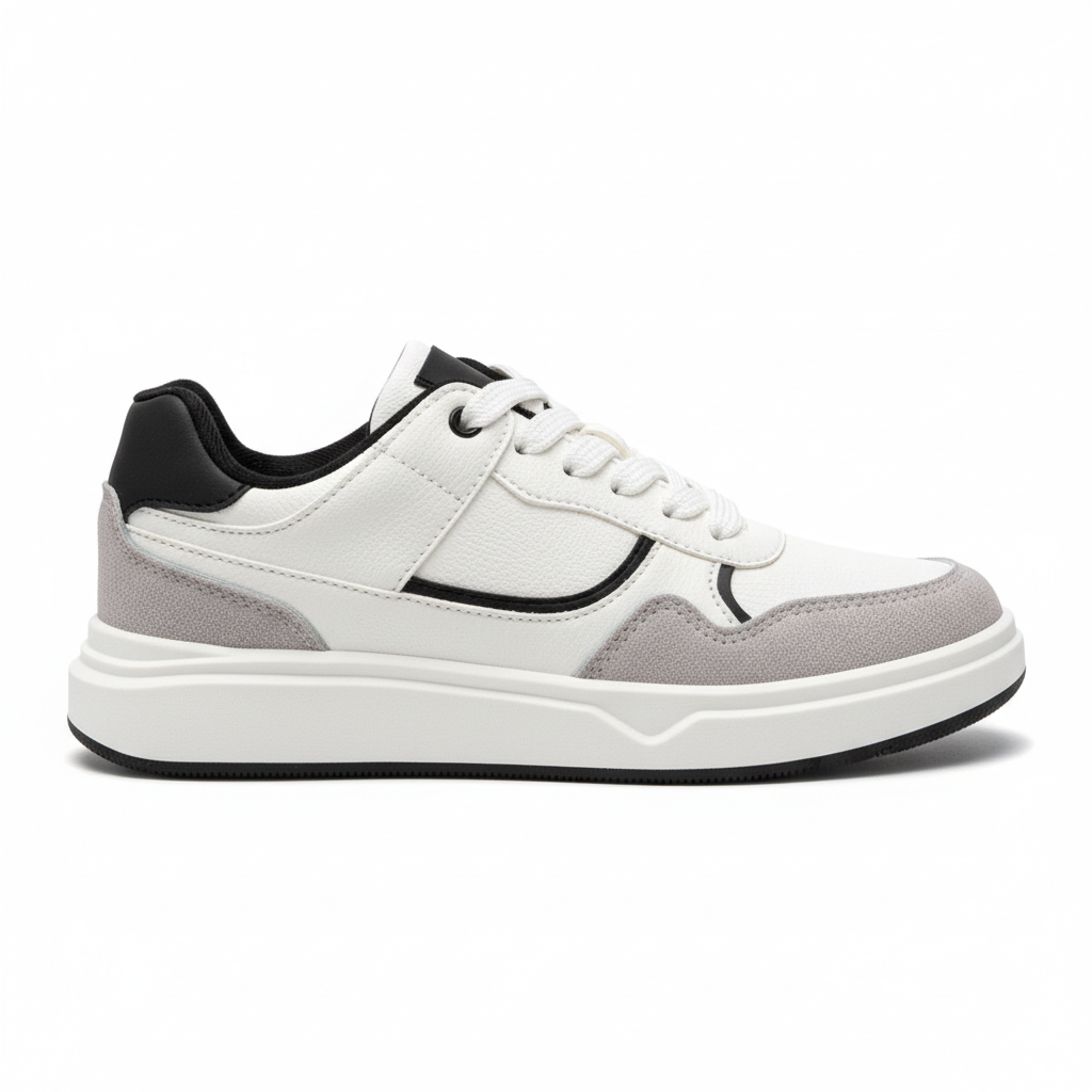 Vista lateral zapatilla deportiva blanca con detalles plateados Ref 7932 - mejorada