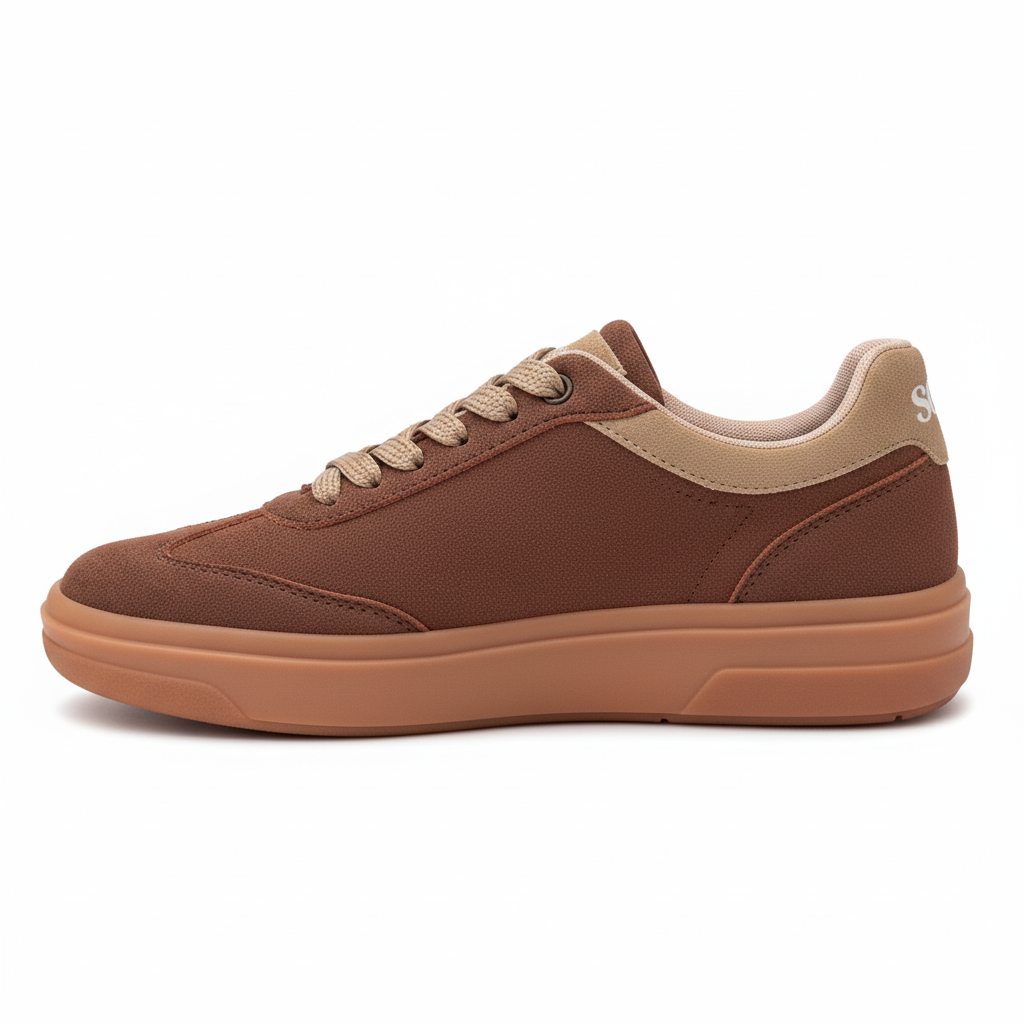 Vista lateral zapatilla deportiva café ante Ref 8095 - exacta a la imagen