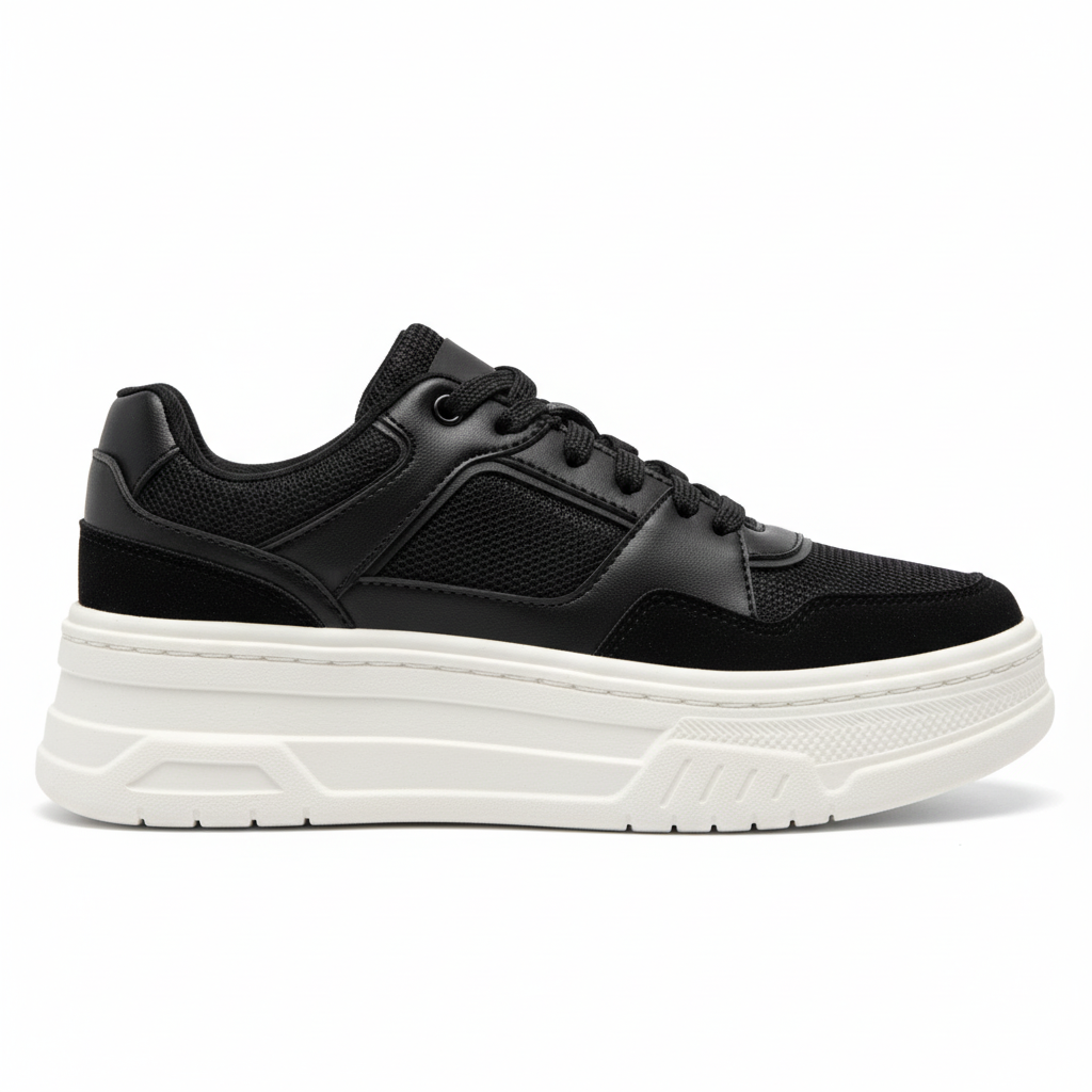 Vista lateral zapatilla deportiva completamente negra Ref 7943