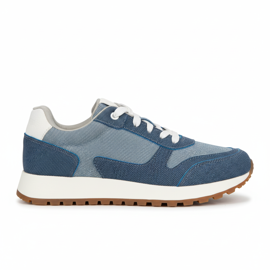 Vista lateral zapatilla deportiva de tela denim azul Ref 7847