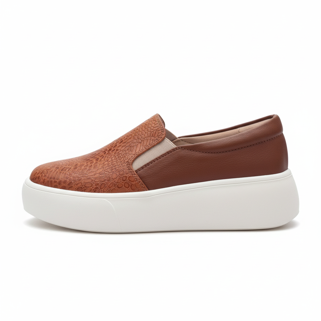 Vista lateral zapatilla slip-on miel con escamas más pequeñas Ref 8105