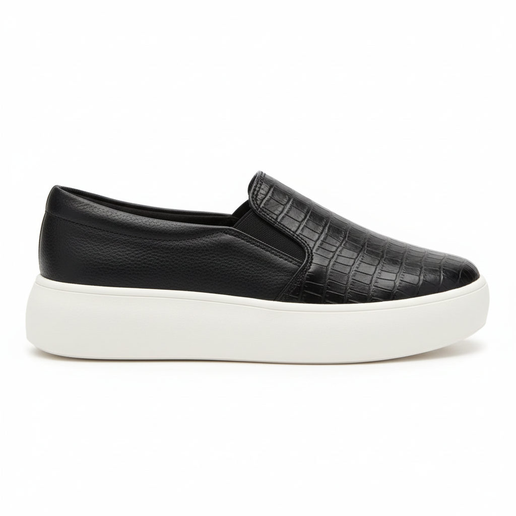 Vista lateral zapatilla slip-on negra con lados lisos Ref 8105
