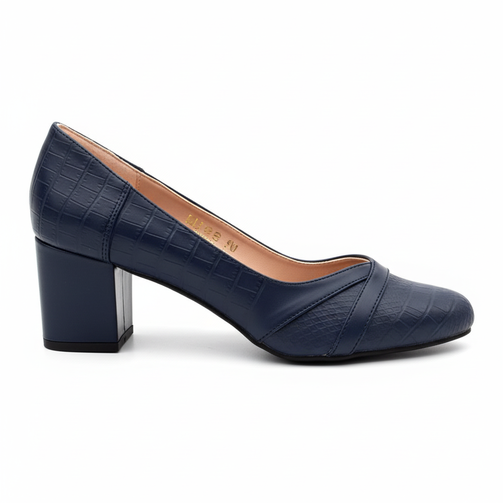 Vista lateral zapato azul sin letras doradas Ref 7999