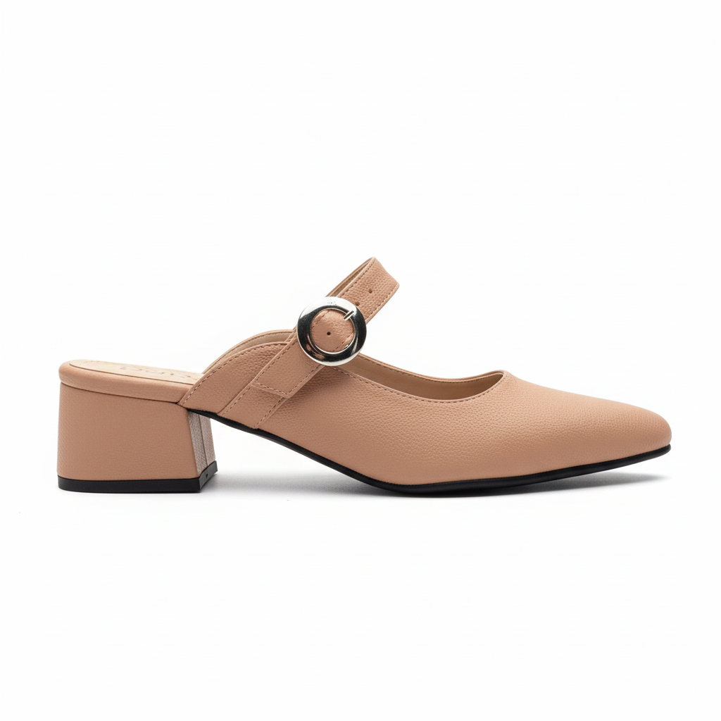 Vista lateral zapato Mary Jane nude rosado tacón bloque Ref 8175