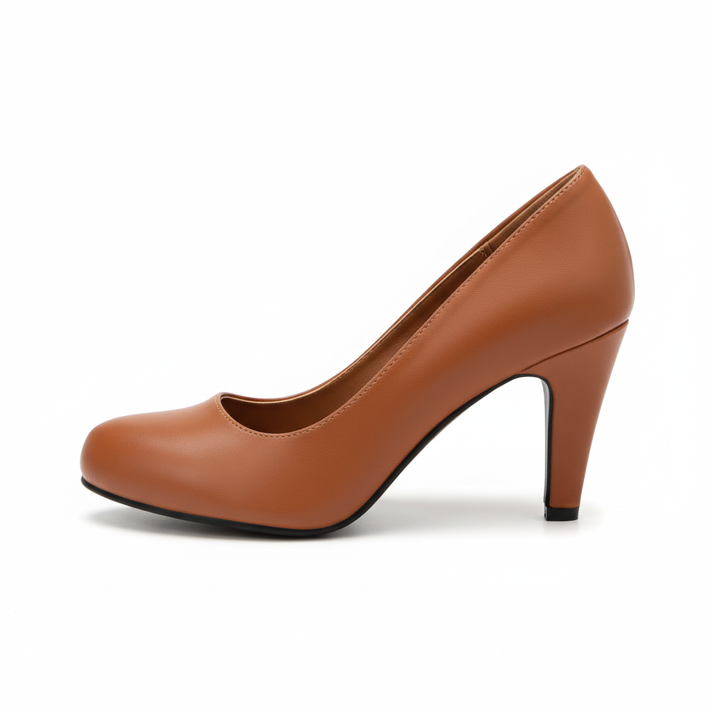 Vista lateral zapato miel tacón stiletto cerrado Ref 6690