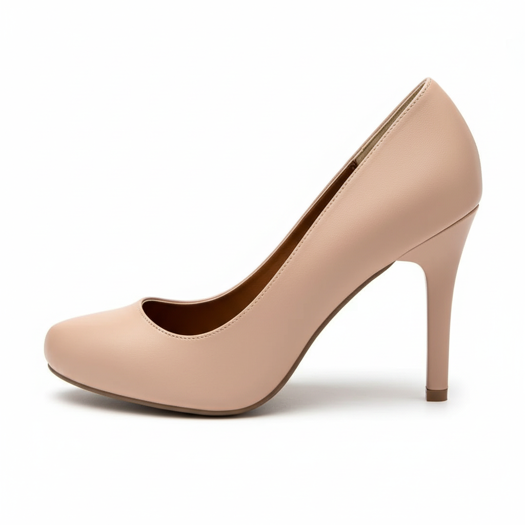 Vista lateral zapato nude sin letras en tacón Ref 6690