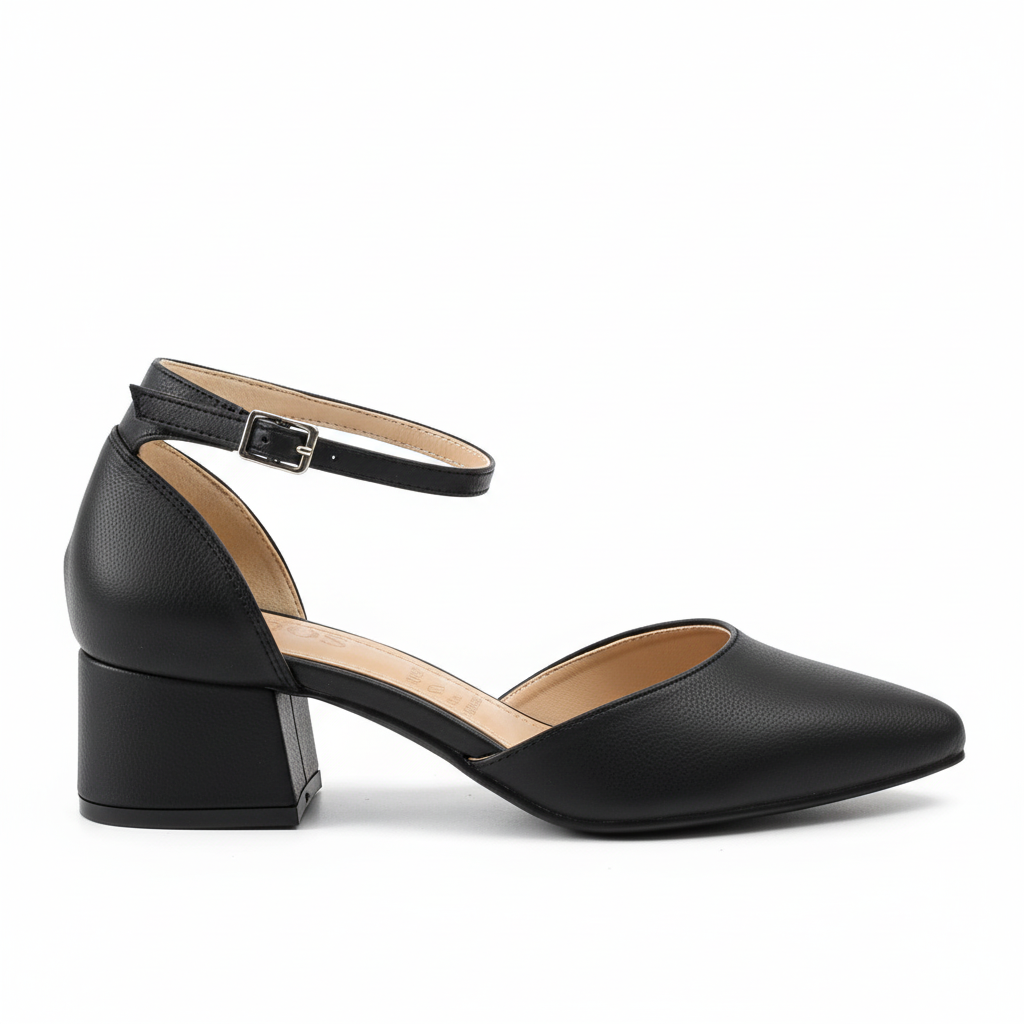 Vista lateral zapato slingback negro tacón bloque Ref 7858