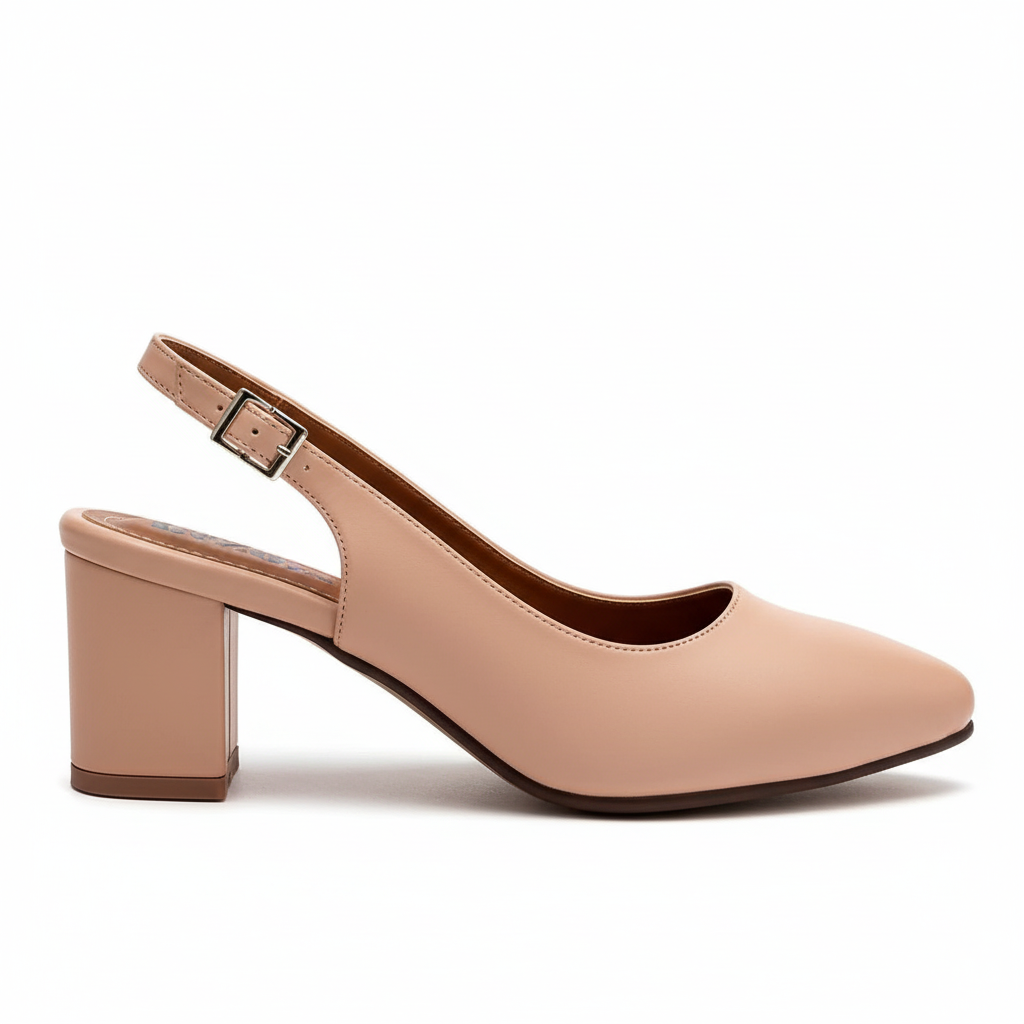 Vista lateral zapato slingback nude tacón bloque Ref 7320